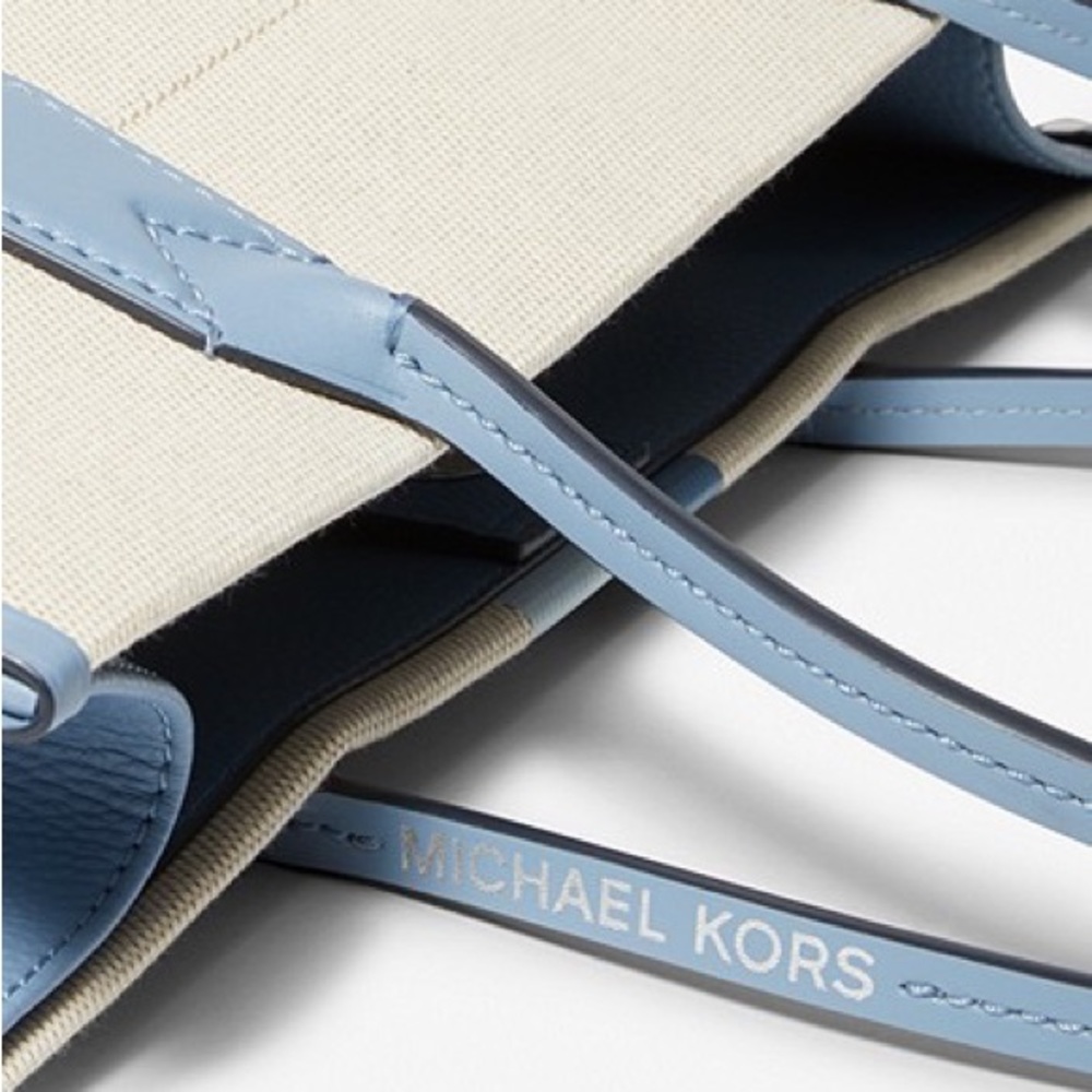 NWT Micheal kors  blue Heidi Large Stripe Canvas  laptop Tote Bag original  300 - Picture 14 of 16